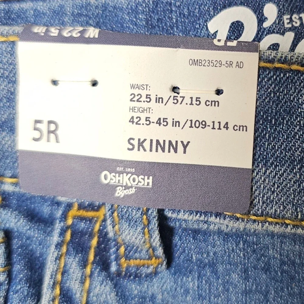 OshKosh Bgosh Blue Skinny Jeans Size 5R New With Tags Adjustable Waist Denim